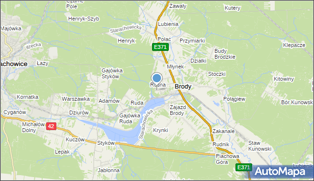 mapa Górki k. Brodów, Górki k. Brodów na mapie Targeo